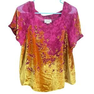 Maeve Silk Blend Velvet Burnout Top Pink Gold Small